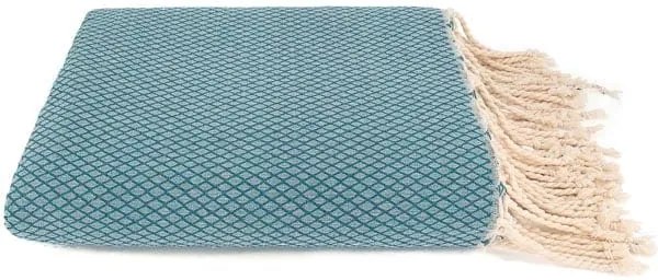 Lantara - Plaid Of Grand Foulard Petrol Katoen Ingeweven Ruit - Blauw