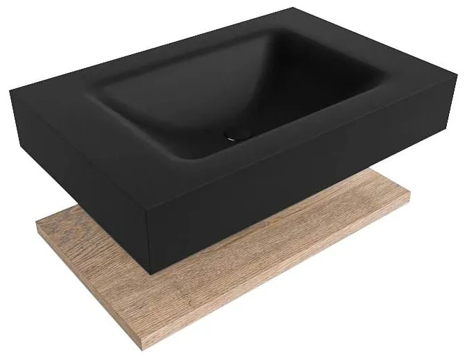 Zaro Alan badmeubel 70cm met planchet washed oak en vrijhangende wastafel cloud midden zonder kraangat urban