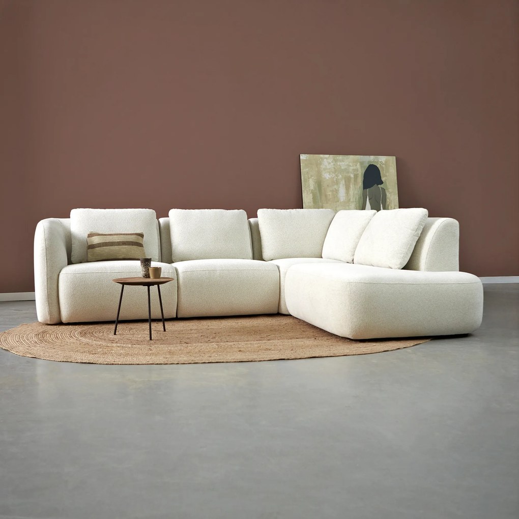 PEPP Interiors Cloud Hoekbank Met Ronde Vormen Ottoman Rechts Creme Raven 22