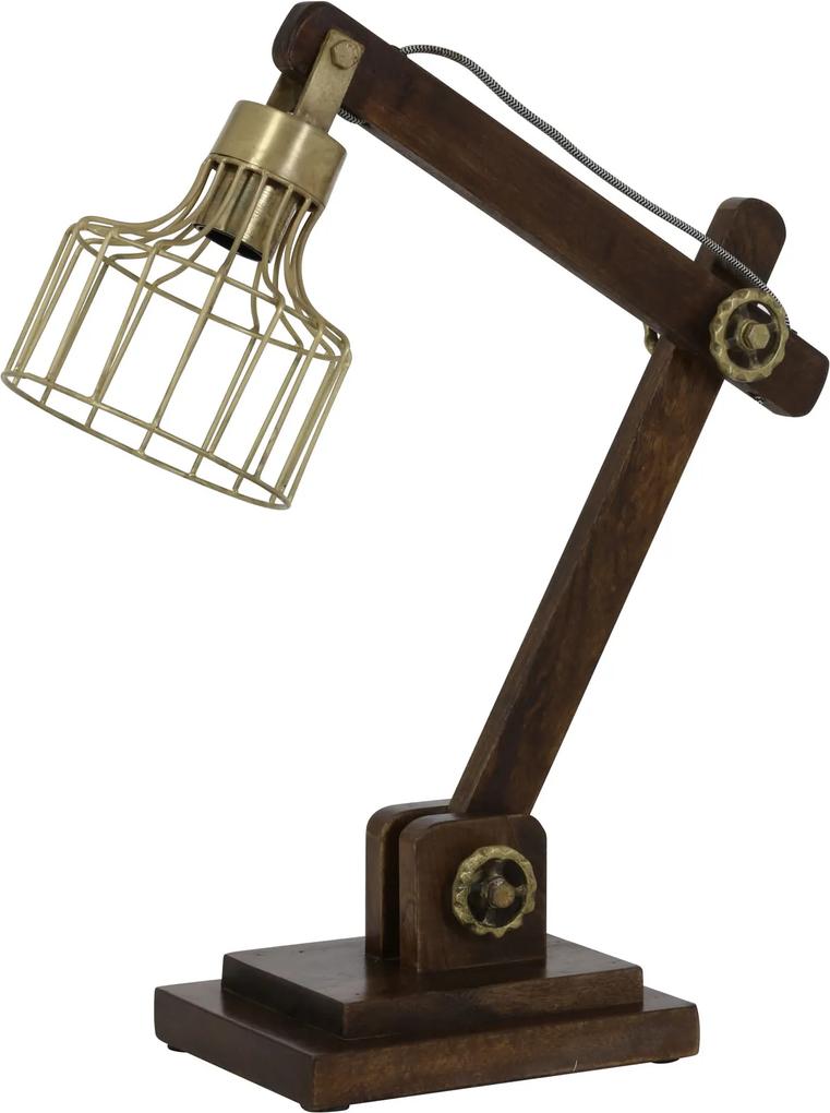 Bureaulamp EBKE - Hout Bruin + Antiek-brons