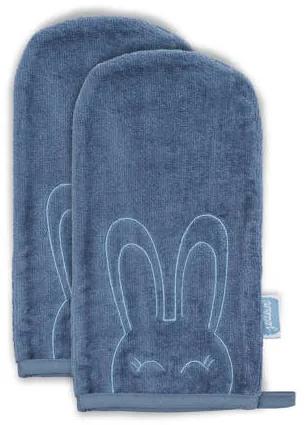 Washandje 24x12cm velvet terry Sweet bunny vintage blue 2-pack