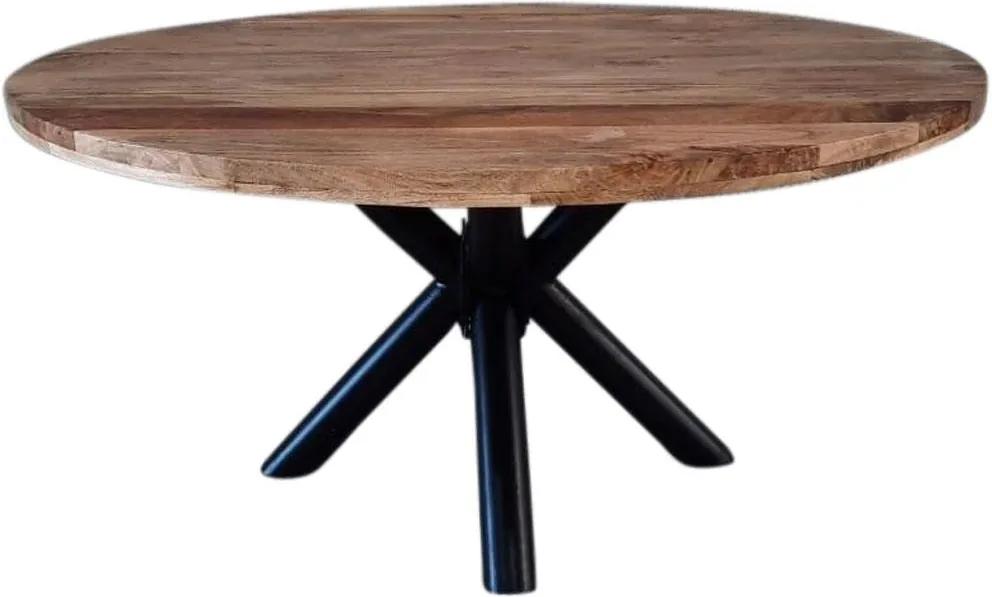 Dimehouse | Denver Eettafel Rond large: lengte 150 cm x breedte 150 cm x hoogte 77 bruin eettafels mangohout, metaal meubels tafels
