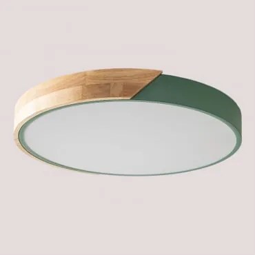 Ronde Led-plafondlamp Van Ijzer Jan Celadón - Madera Natural & Ø40 Cm - Sklum