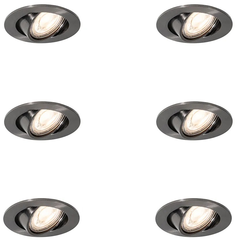 Set van 6 Moderne inbouwspots gunmetal GU10 50mm rond kantelbaar - Cisco Binnenverlichting Lamp