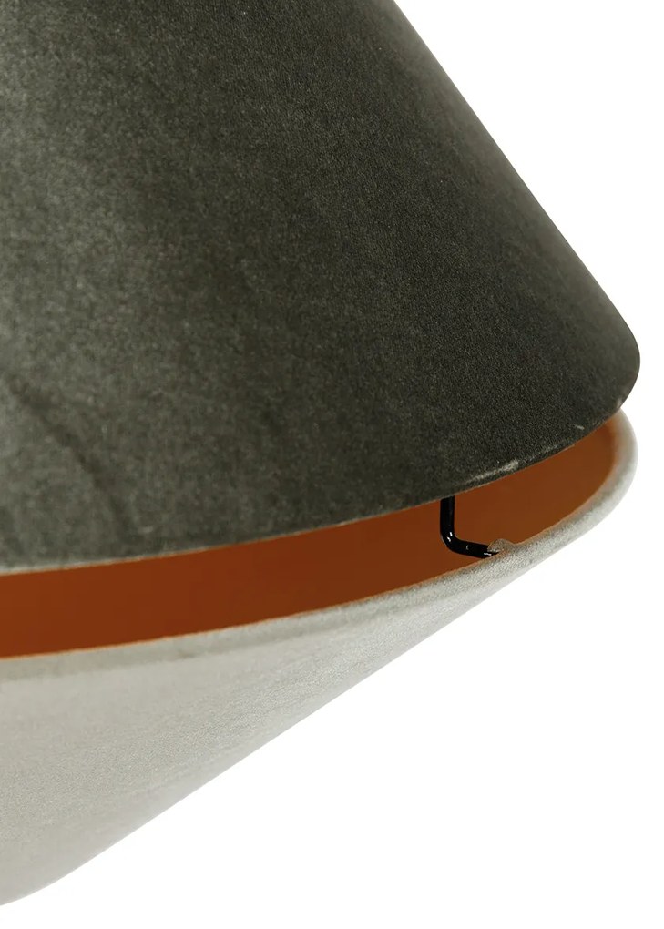 Moderne hanglamp brons met dubbele velours kap groen - Combi 1 Klassiek / Antiek, Modern E27 rond Binnenverlichting Lamp