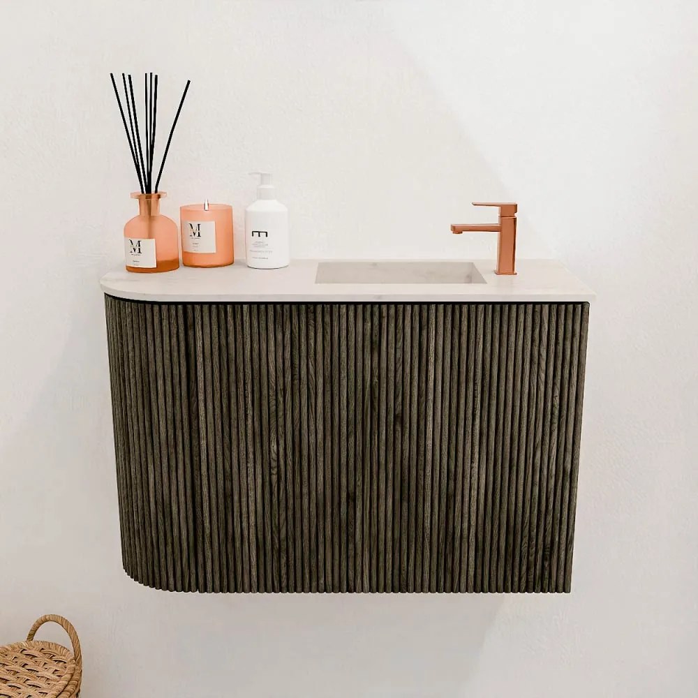 Mondiaz Joya DLux 60cm toiletmeubel ronding links shadow met wastafel faye rechts 1 kraangat meli