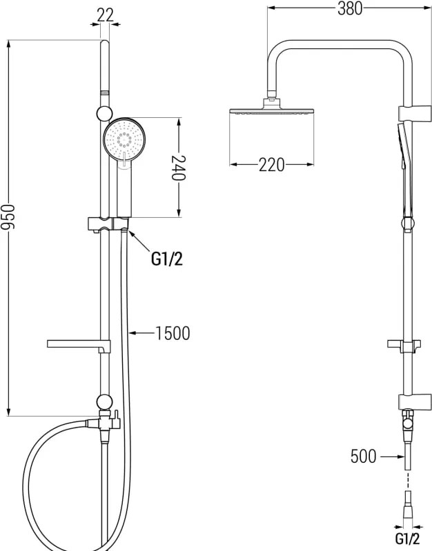 Mexen Slim Carl opbouwdouche set met regendouche en thermostatische douchemengkraan, chroom - 77105240-00