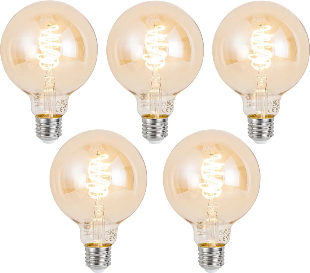 Set van 5 Smart E27 dimbare LED lampen G95 amber 4.9W 320 lm 2500K
