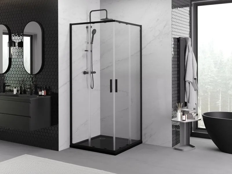 Mexen Exo vierkante douchecabine schuifdeur 90 x 90 cm, transparant, zwart - 8111-090-090-70-00