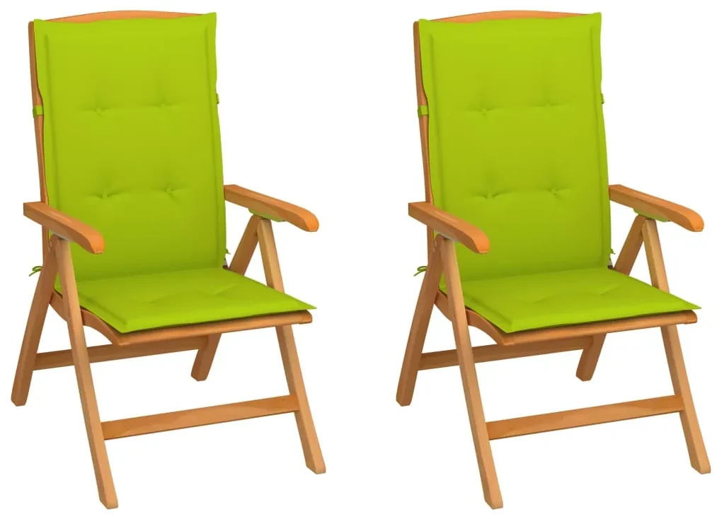 vidaXL Tuinstoelen 2 st met heldergroene kussens massief teakhout