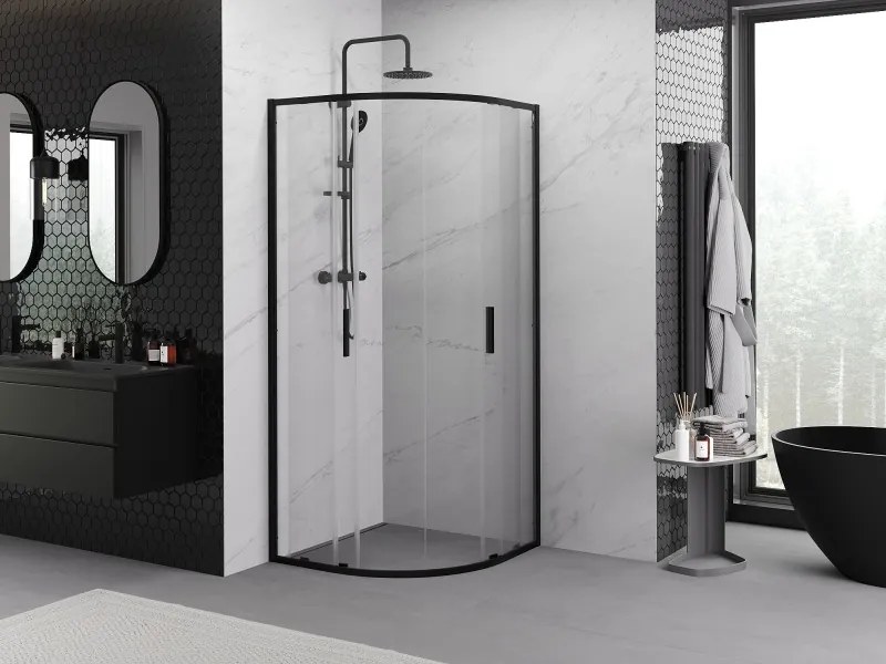Mexen Exo-S Duo half rondeglide douchecabine 90 x 90 cm, transparant, zwart - 8132-090-090-70-00