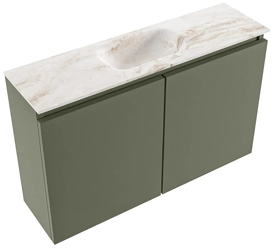 Mondiaz Ture DLux toiletmeubel 80cm army met wastafel frappe midden met kraangat