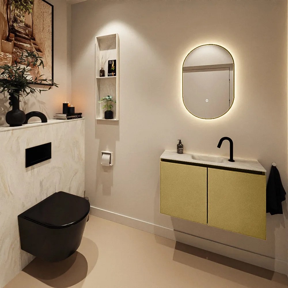 Mondiaz Ture DLux toiletmeubel 80cm oro met wastafel ostra midden met kraangat