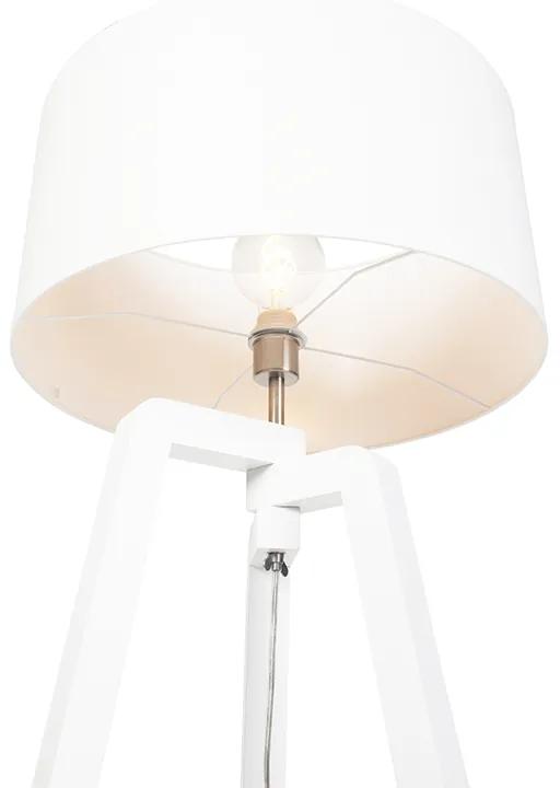 Vloerlamp tripod wit hout met witte kap 50 cm - Puros Modern E27 Binnenverlichting Lamp