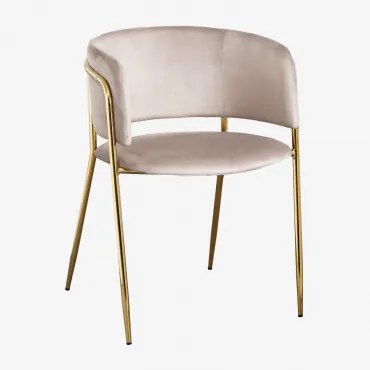 Nalon Gestoffeerde Eetkamerstoel Goud & Fluwelen Grijs – Taupe – Koel & Fluwelen - Sklum