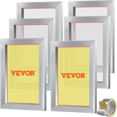 VEVOR Zeefdrukset, 6 stuks aluminium zeefdrukframes, 10x14 inch zeefdrukframe met 156 mesh, nylon gaas met hoge spanning en afdichttape voor T-shirts, doe-het-zelf-afdrukken etc.