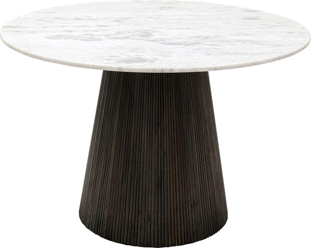 Ronde Eettafel Zwart Met Wit Marmer - 115 X 115cm.