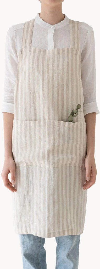 Leren schort Natural White Stripes