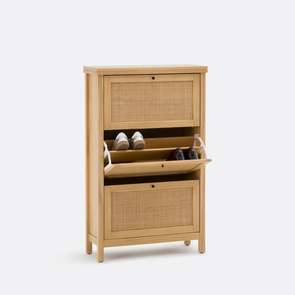 Schoenenkast, massief grenen en rotan, Gabin