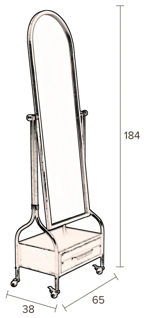 Dutchbone Gubo Verrijdbare Spiegel Met Lade - 65x184cm