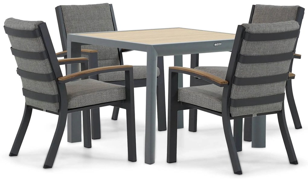 Tuinset 4 personen 100 cm Aluminium/teak Grijs Osmen Midura/Borello