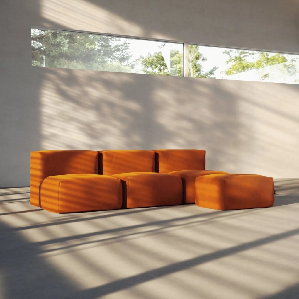 Soft Zitzak Indoor 3 Seater Open + Pouf - Orange Jaquard