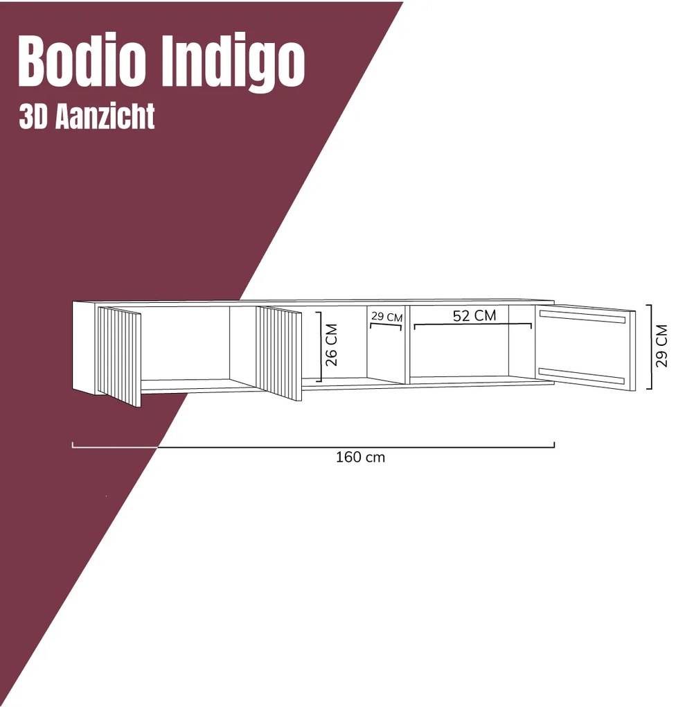 Hangend Tv-meubel Hout 160 Cm - 160x33x29cm.