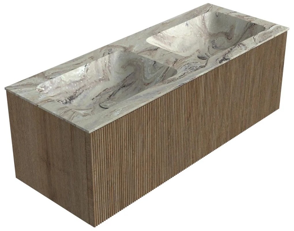Mondiaz Kurve-dlux 120cm badmeubel dusk met 1 lade en wastafel leaf dubbel zonder kraangat glace