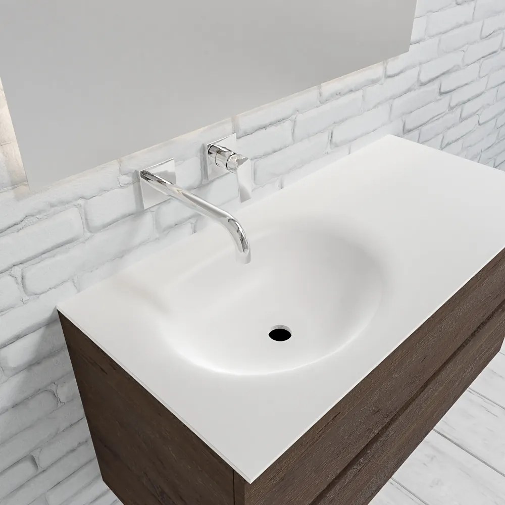 Zaro Sevilla Solid Surface badmeubel 100cm donker eiken zonder kraangat spoelbak links met 2 lades