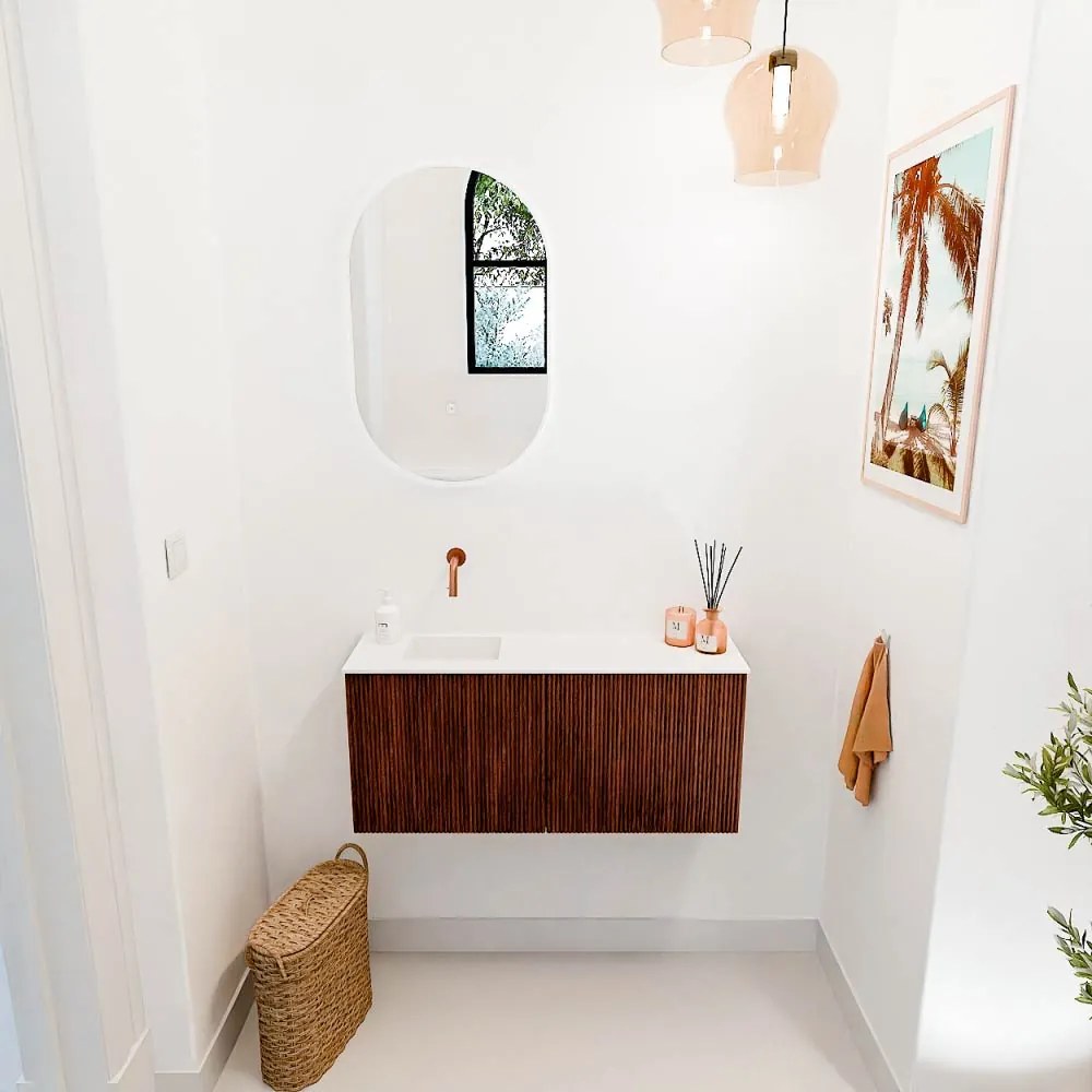 Mondiaz Joya 90cm toiletmeubel ruby met wastafel faye links zonder kraangat talc
