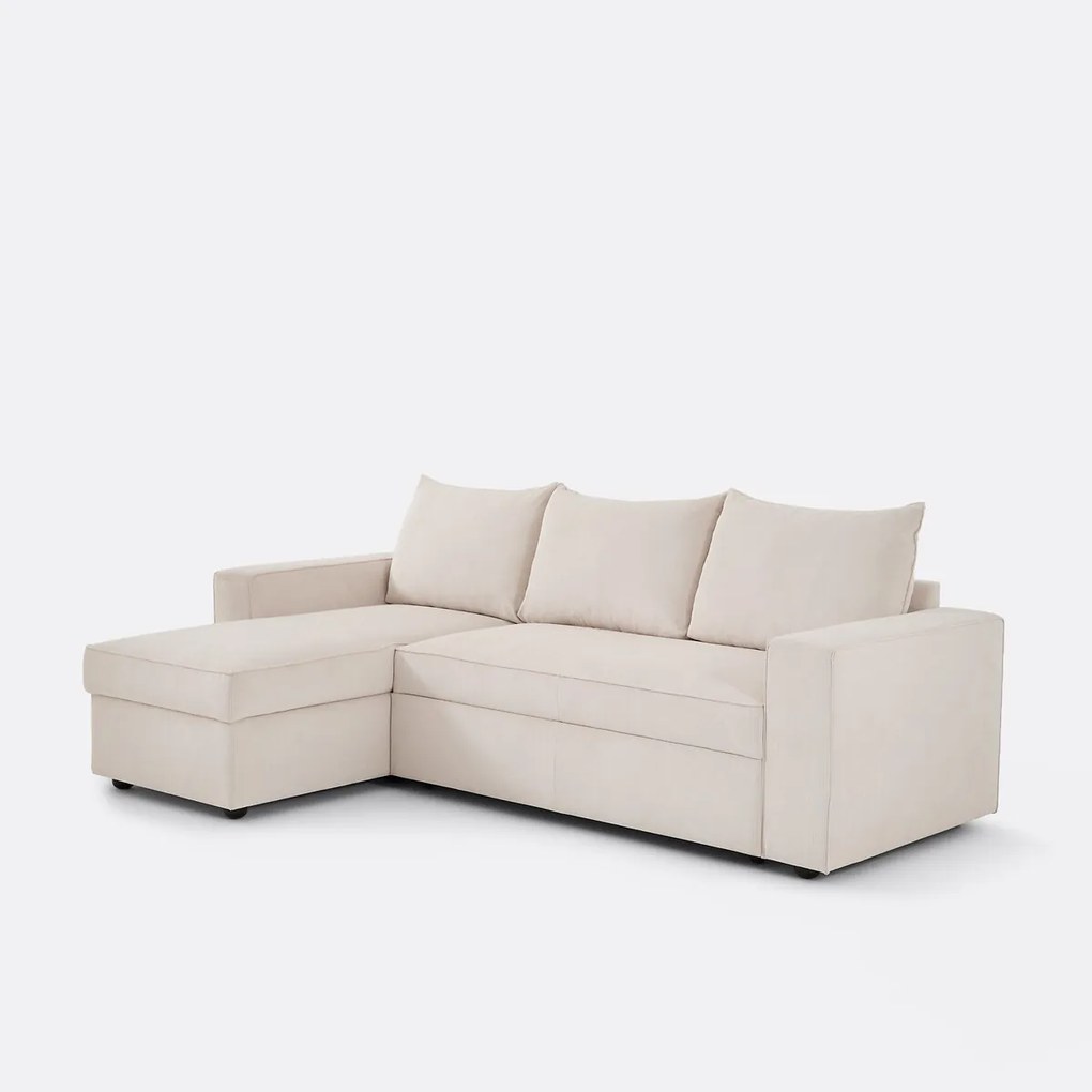 3-zits hoekslaapbank met opbergruimte, fijn ribfluweel, FLO