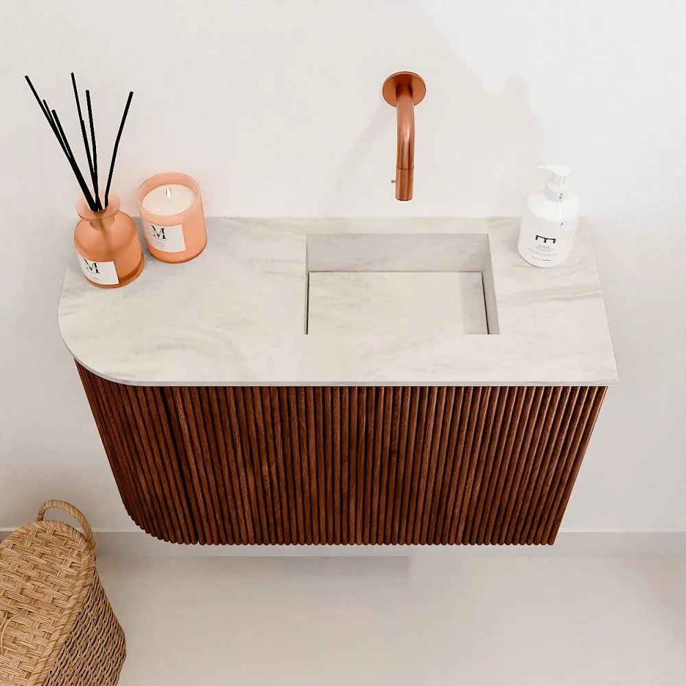Mondiaz Joya DLux 60cm toiletmeubel ronding links ruby met wastafel faye rechts zonder kraangat ostra