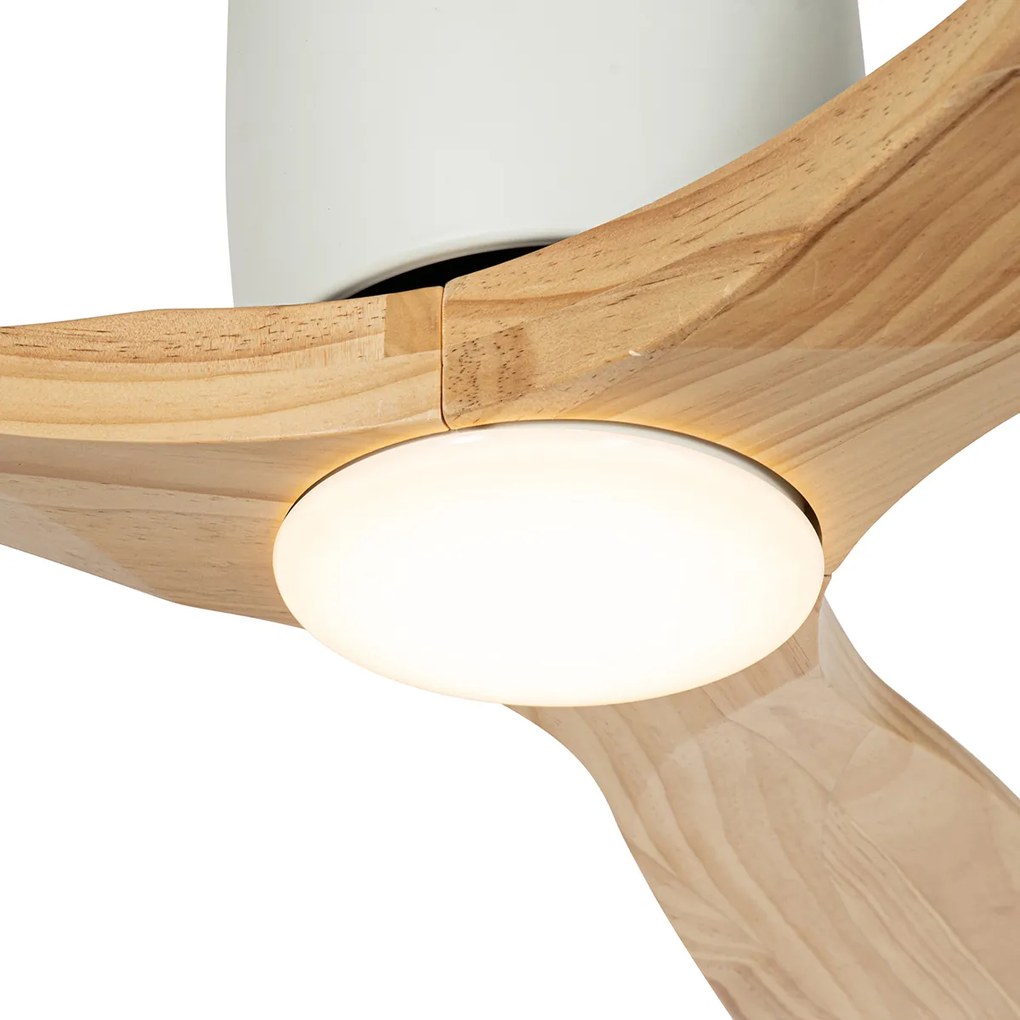 Plafondventilator met lamp wit met hout incl. LED met afstandsbediening - Jerri Modern rond Binnenverlichting Lamp