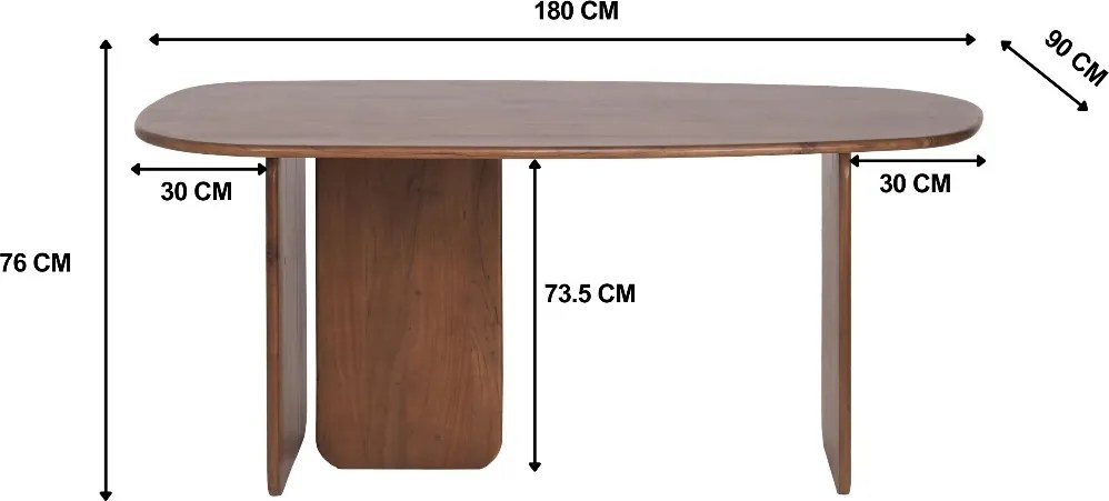 Organisch Gevormde Eettafel 180cm - 180 X 90cm.