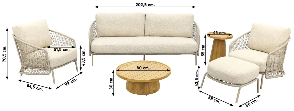 4 Seasons Puccini/Pablo stoel-bank loungeset incl. hocker - 6-delig