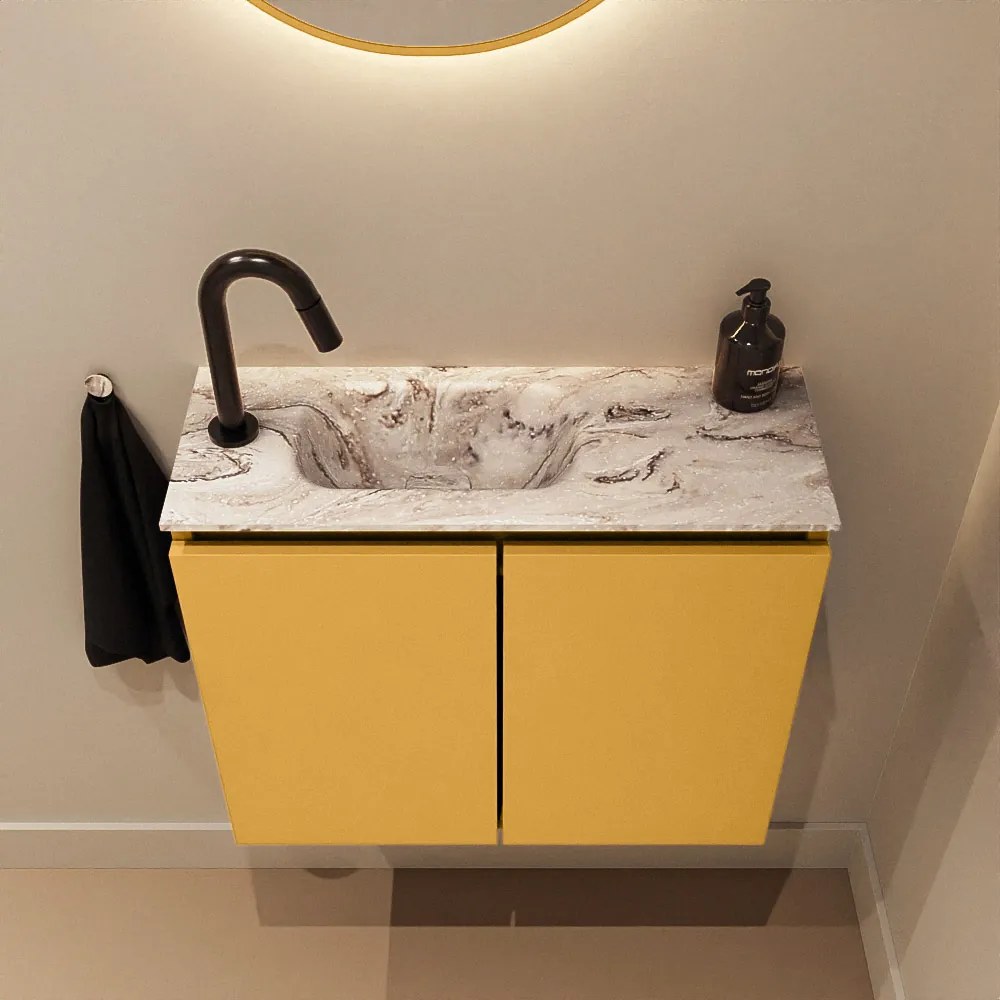 Mondiaz Ture DLux toiletmeubel 60cm ocher met wastafel glace links met kraangat