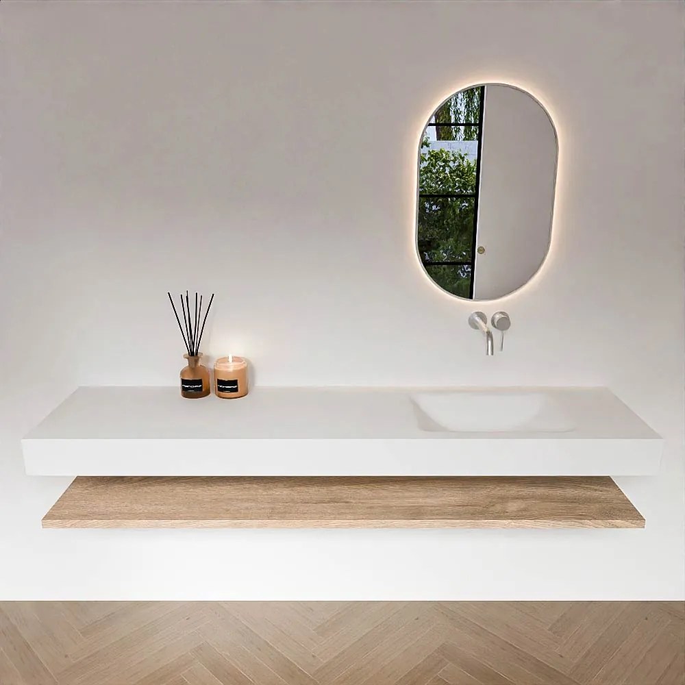 Zaro Alan badmeubel 190cm met planchet washed oak en vrijhangende wastafel cloud rechts zonder kraangat talc