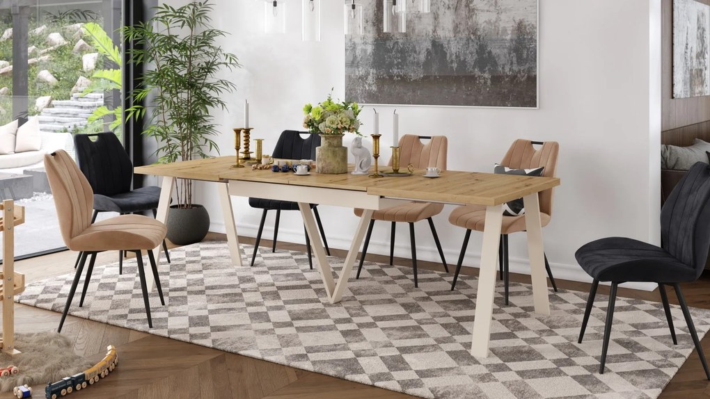 AVERY Eikenhout Artisan/onderkant beige - LOFT/INDUSTRIËLE TAFEL VOOR WOONKAMER / EETKAMER UITKLAPBAAR TOT 290 cm!