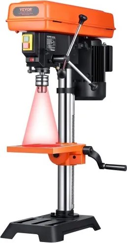 VEVOR 254 mm tafelboormachine, 550 W inductiemotor, kolomboormachine met regelbaar toerental van 550-2500 tpm, 0-45° kantelbare werktafel, röntgenpositionering, voor hout en metaal