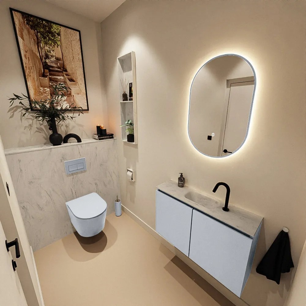 Mondiaz Ture DLux toiletmeubel 80cm clay met wastafel opalo midden met kraangat