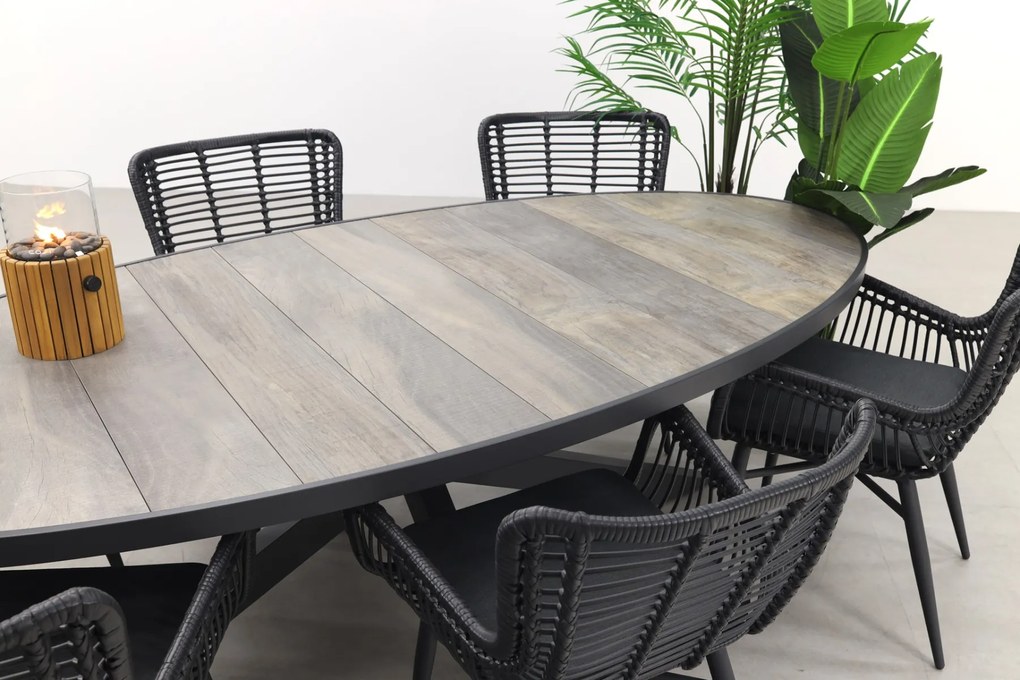 Jasmine Black/Silva 6-persoons ovale dining tuinset 240x115 cm. - Houtlook
