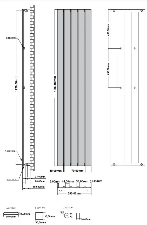 Eastbrook Deddington radiator 40x180cm 1021W zwart mat