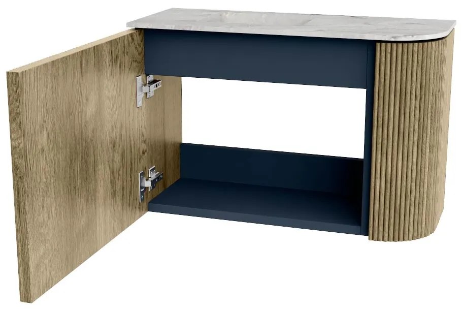 Mondiaz Joya DLux 60cm toiletmeubel ronding rechts dusk met wastafel faye links zonder kraangat glace