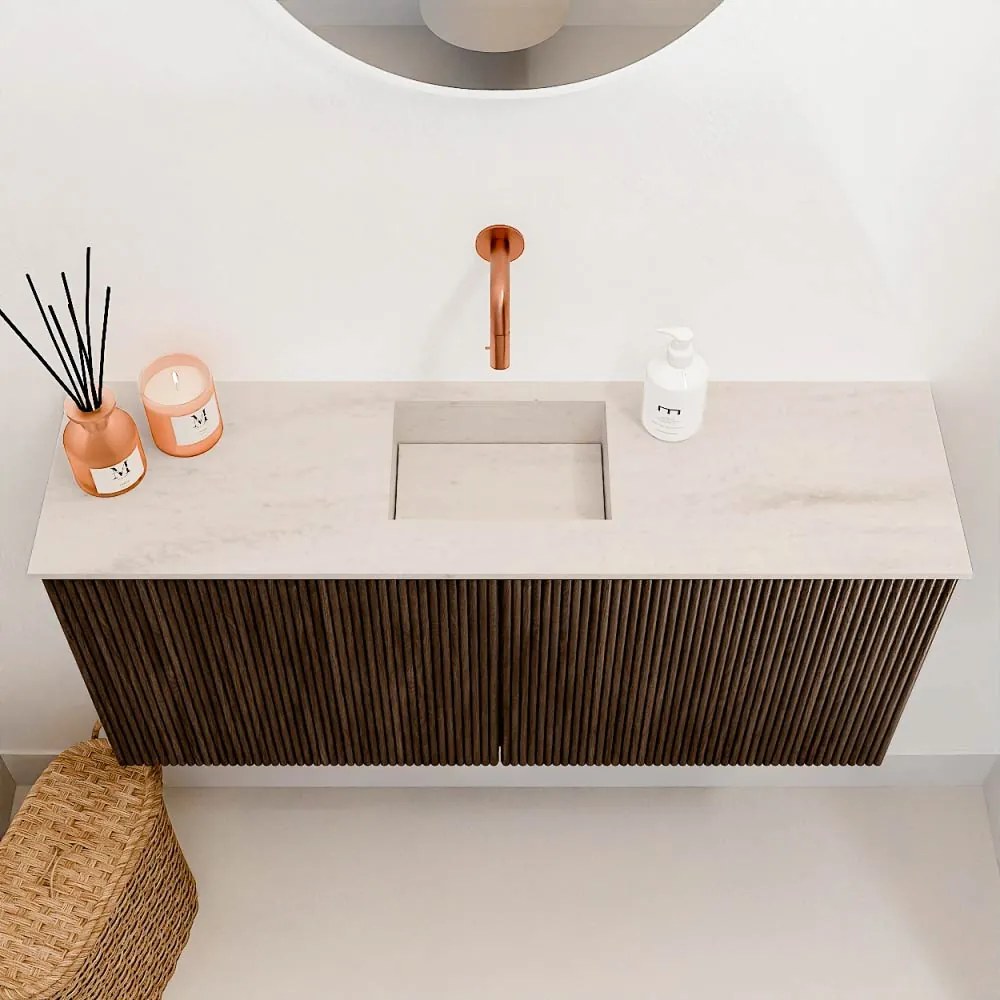 Mondiaz Joya DLux 90cm toiletmeubel walnut met wastafel faye midden zonder kraangat meli