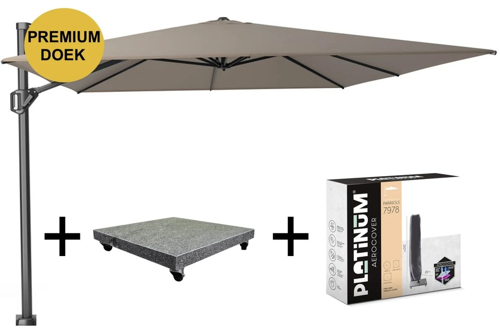 Challenger T1 premium zweefparasol 400x300 cm havanna met 120KG voet en hoes