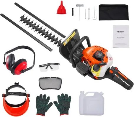 VEVOR 23,2 inch 26 CC 2-takt benzine heggenschaar, benzine-aangedreven handheggenschaar met dubbelzijdig dubbelwerkend mes, 180° verstelbare trimkop, geschikt voor het snoeien van struiken en lage struiken
