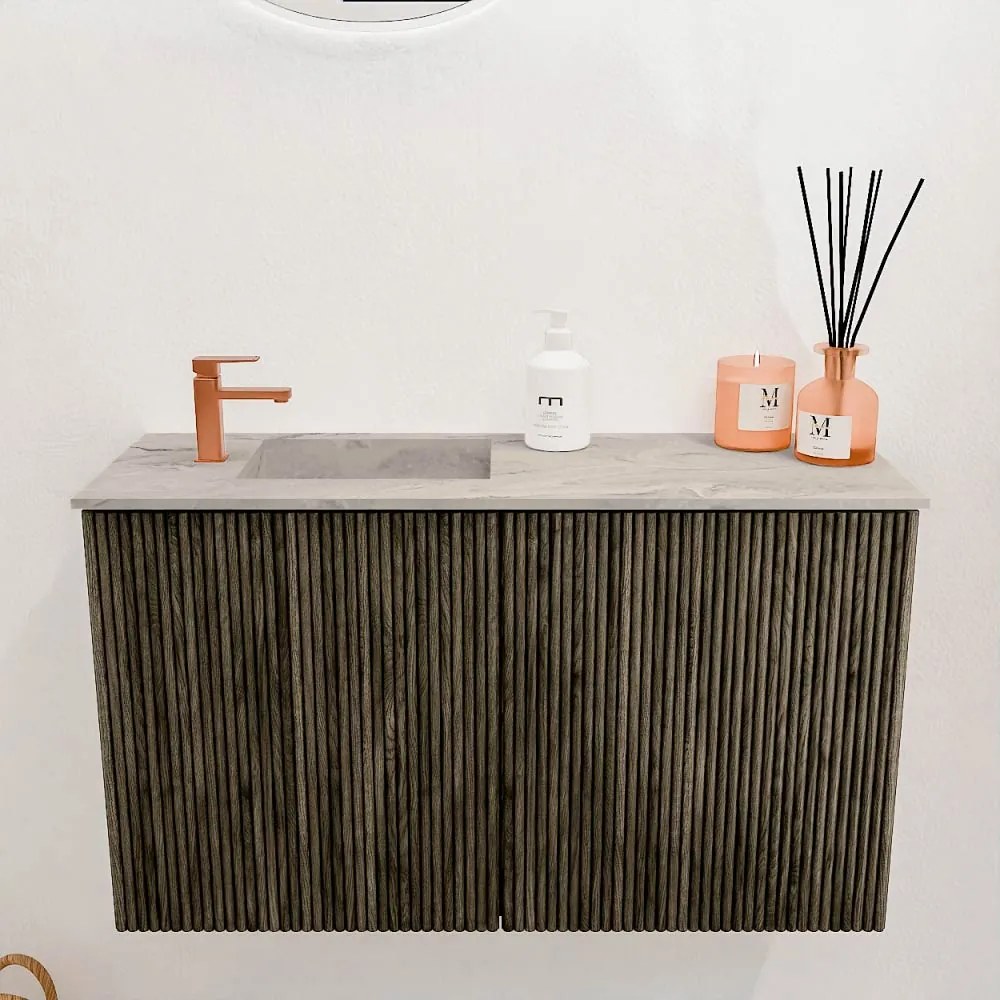 Mondiaz Joya DLux 70cm toiletmeubel shadow met wastafel faye links 1 kraangat glace