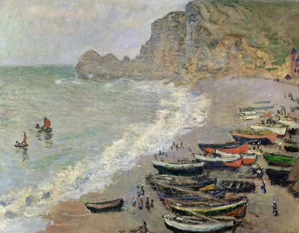 Kunstreproductie Etretat, beach and the Porte d'Amont, 1883, Claude Monet