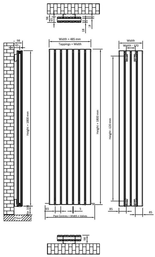 Eastbrook Hadleigh radiator 50x180cm aluminium 1755W antraciet