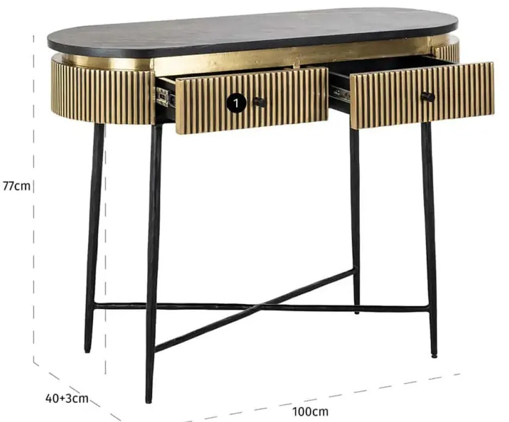 Richmond Interiors Ironville Ovale Sidetable Goud Met Ribbels - 100 X 40cm.